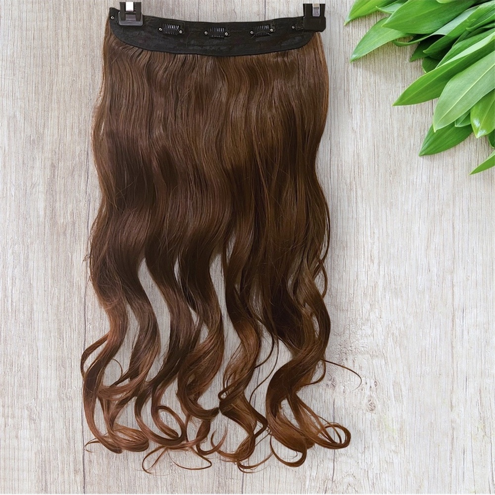 NWT Nolite Hair Extension 20” Synthetic 5-Clip Wavy Dark–Light Auburn